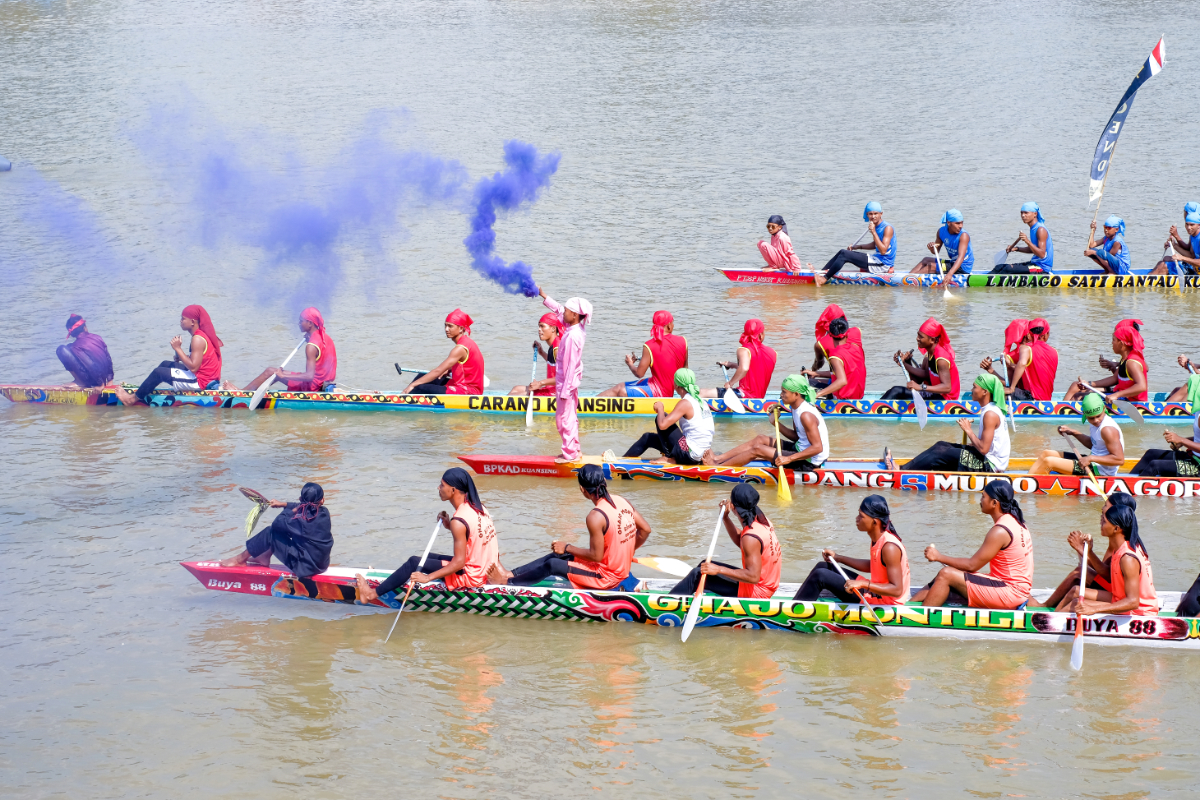 Teluk Kuantan, Indonesia - August 22 2019: Pacu Jalur at Kuantan Singingi Regency in Riau Province